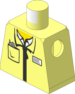 Minifig Torso with Zipper Jacket, White Shirt, Name Tag and Radio in Pocket Pattern