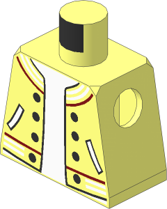 Minifig Torso with Jacket with Striped Trim, Silver Buttons and Pockets over White Undershirt Pattern