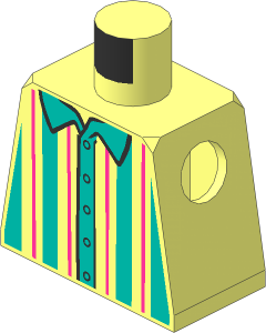 Minifig Torso with Shirt with Dark Turquoise and Dark Pink Vertical Stripes Pattern