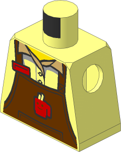 Minifig Torso with Reddish Brown Apron with Cup and Name Tag Pattern