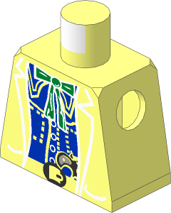 Minifig Torso with Jacket over Blue Undershirt with Green Bow and Gun in Belt Pattern
