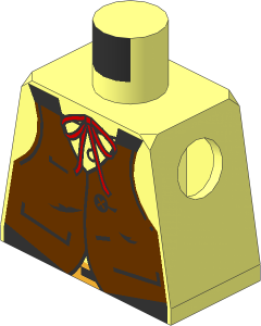 Minifig Torso with Brown Vest, Buckle and String Bowtie Pattern