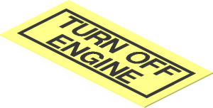 Sticker  0.9 x  1.9 with Black "TURN OFF ENGINE" and Frame on Clear Background