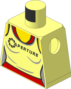 Minifig Torso with Female Tank Top with "APERTURE" over Bright Light Blue Tank Top Pattern