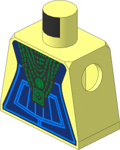 Minifig Torso with Dark Blue Overalls, Tank Top, Gold Chains and Pendant Pattern
