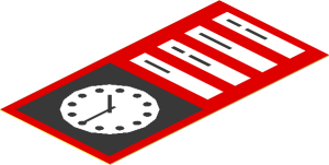 Sticker  2.8 x  1.4 with Black Clock on Red Background