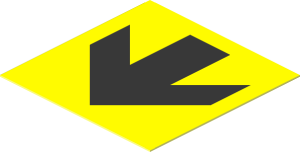 Sticker  1.4 x  1.4 with Black Down Arrow on Yellow Background