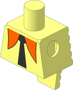 Minifig Torso Short with Ridged Extended Back with Orange Collar and Black Tie Pattern