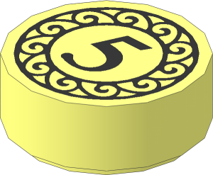 Tile  1 x  1 Round with Black "5" Coin Pattern