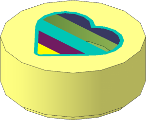 Tile  1 x  1 Round with Heart with Rainbow Stripes Pattern