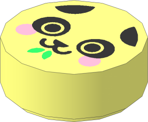 Tile  1 x  1 Round with Panda Face with Bright Pink Cheeks and Bright Green Bamboo Pattern