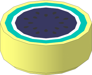 Tile  1 x  1 Round with Coral Watermelon with Dark Turquoise Rind and Black Seeds Pattern