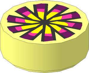 Tile  1 x  1 Round with Yellow, Magenta and Dark Azure Flower Pattern