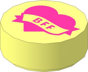 Tile  1 x  1 Round with Dark Pink Heart and Medium Lilac Banner with "BFF" Pattern