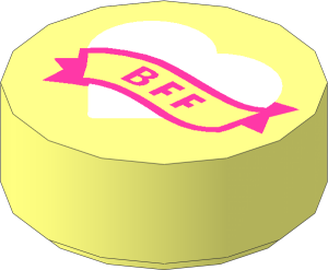 Tile  1 x  1 Round with Lavender Heart and Medium Lilac Banner with "BFF" Pattern