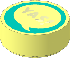 Tile  1 x  1 Round with Bright Light Orange "YAS!" in Speech Bubble on Dark Turquoise Background Pattern