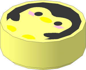 Tile  1 x  1 Round with Black Penguin with Yellow Beak and Feet and Bright Pink Cheeks Pattern