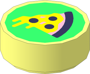 Tile  1 x  1 Round with Yellow Pizza Slice with Coral Pepperoni and Crust on Bright Green Background Pattern