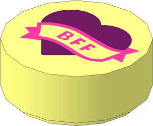 Tile  1 x  1 Round with Dark Azure Heart and Medium Lilac Banner with "BFF" Pattern