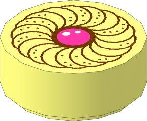 Tile  1 x  1 Round with Cookie and Magenta Centre Pattern