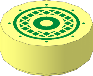 Tile  1 x  1 Round with Metallic Gold Speaker Grille Pattern