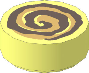 Tile  1 x  1 Round with Dark Brown and Tan Cinnamon Roll Pattern