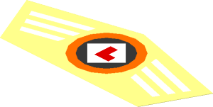 Sticker  3.1 x  7.7 Pentagon with White Stripes and Red "L" in White/Black/Orange Logo