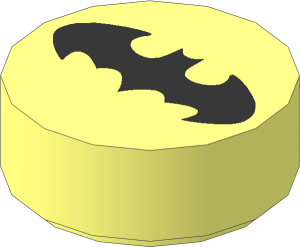 Tile  1 x  1 Round with Black Batman Logo Pattern