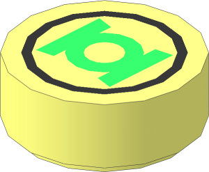 Tile  1 x  1 Round with Black Circle and Bright Green Green Lantern Logo Pattern