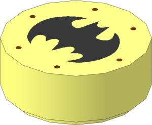 Tile  1 x  1 Round with Metallic Silver Batman Logo and Six Reddish Brown Rivets Pattern
