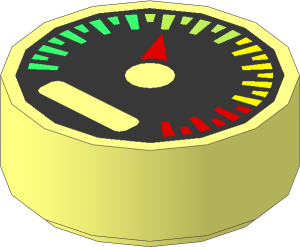 Tile  1 x  1 Round with Groove with Gauge with Red Pointer Pattern