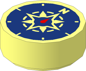 Tile  1 x  1 Round with Dark Blue Compass Pattern