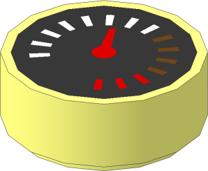 Tile  1 x  1 Round with Groove with Gauge with Red Pointer and White, Blue and Red Dial Pattern