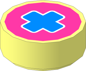 Tile  1 x  1 Round with Medium Blue Cross on Magenta Background Pattern