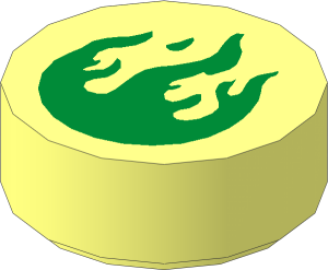 Tile  1 x  1 Round with Gold Flames Pattern