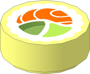 Tile  1 x  1 Round with Sushi Salmon Maki Roll Pattern