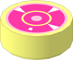 Tile  1 x  1 Round with Pink Circles and White Triangles Pattern