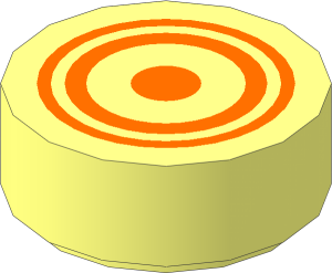 Tile  1 x  1 Round with Groove with Two Orange Circles and Orange Disc Pattern