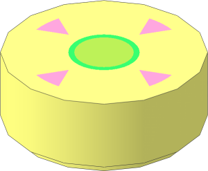 Tile  1 x  1 Round with Green Disc and Four Pink Triangles Pattern