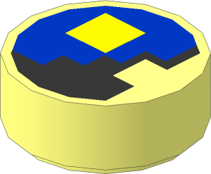 Tile  1 x  1 Round with Yellow Square on Black and Blue Background Pattern