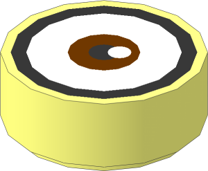 Tile  1 x  1 Round with Metallic Silver Goggles Outline and Centred Reddish Brown Eye Pattern