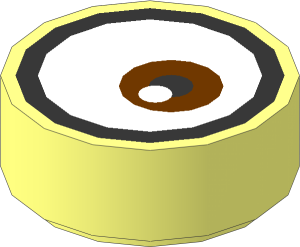 Tile  1 x  1 Round with Metallic Silver Goggles Outline and Off-Centred Reddish Brown Eye Pattern