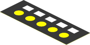 Sticker  1 x  2.8 with Five White Squares and Five Yellow Circles on Black Background