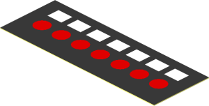 Sticker  1.0 x  2.8 with Seven Red Circles and Seven White Squares on Black Background