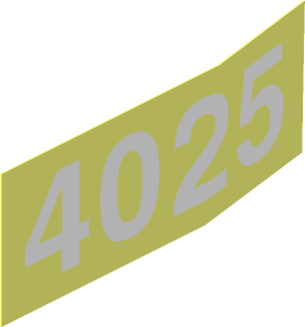 Sticker  1.1 x  2.9 with White "4025" on Transparent Background (Formed for Boat Stern Left Side)