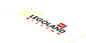Sticker  2.0 x  8.0 with Stylised Sun, Black "Legoland", Lego Logo and Red "Billund" on White Background
