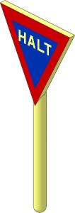 Roadsign Triangular Inverted without Base with "HALT" Pattern