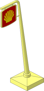 Signpost Slanted Cantilever with Suspended Sign with Shell Logo Pattern
