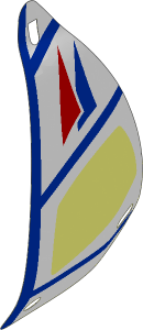 Sail  6 x 12 Triangular with Blue and Red Triangles and Blue Lines Pattern (Formed Shape 2)