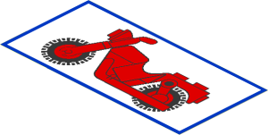 Sticker  3.9 x  7.9 with Red Motorcycle on White Background and Blue Border